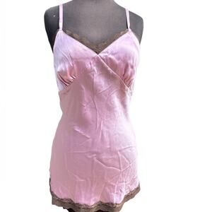 Y2K Silk Babydoll Lace Trim Mini Slip Dress Tunic Womens Size M Romantic Boudoir